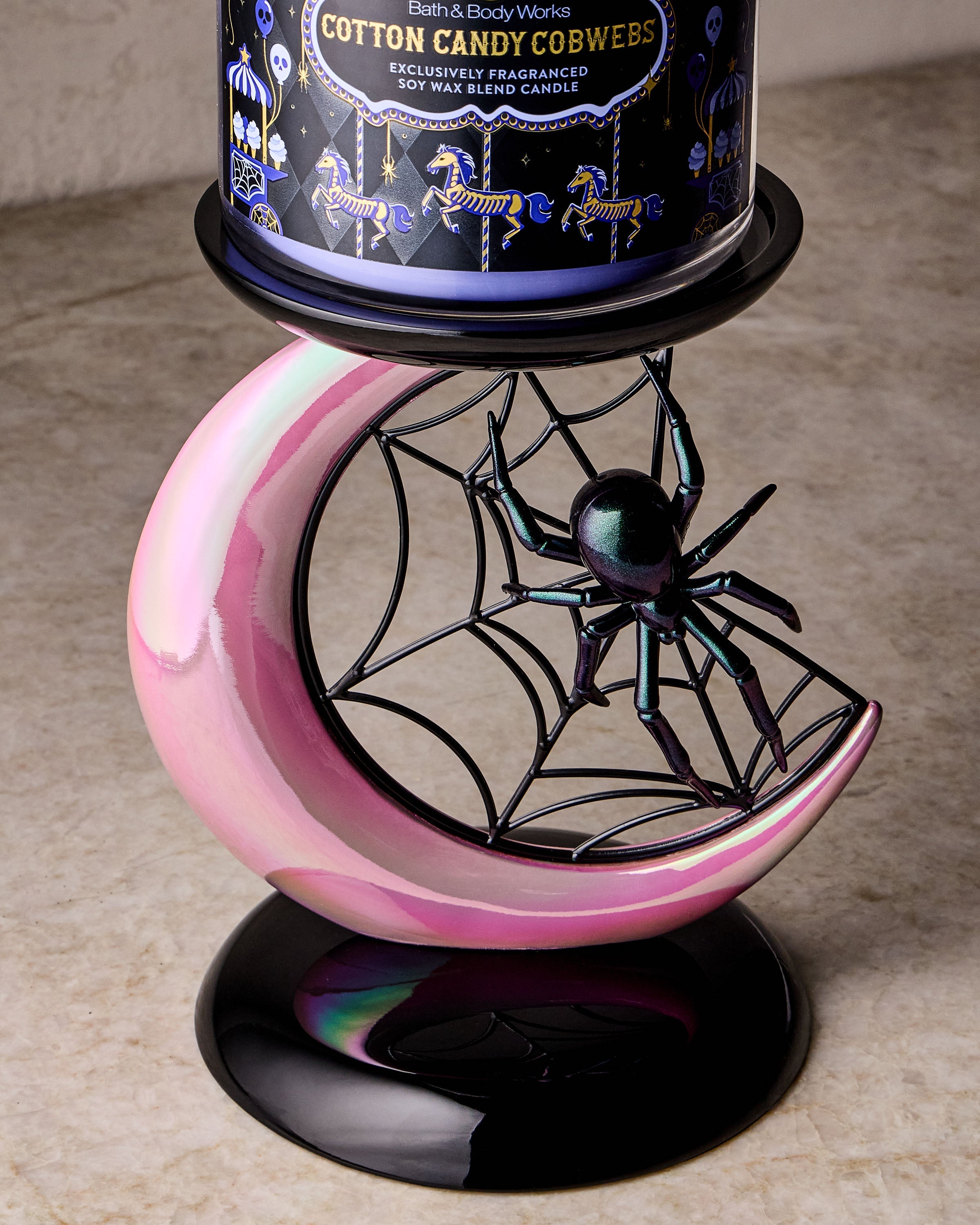 Spider and Moon Pedestal 3-Wick Candle Holder